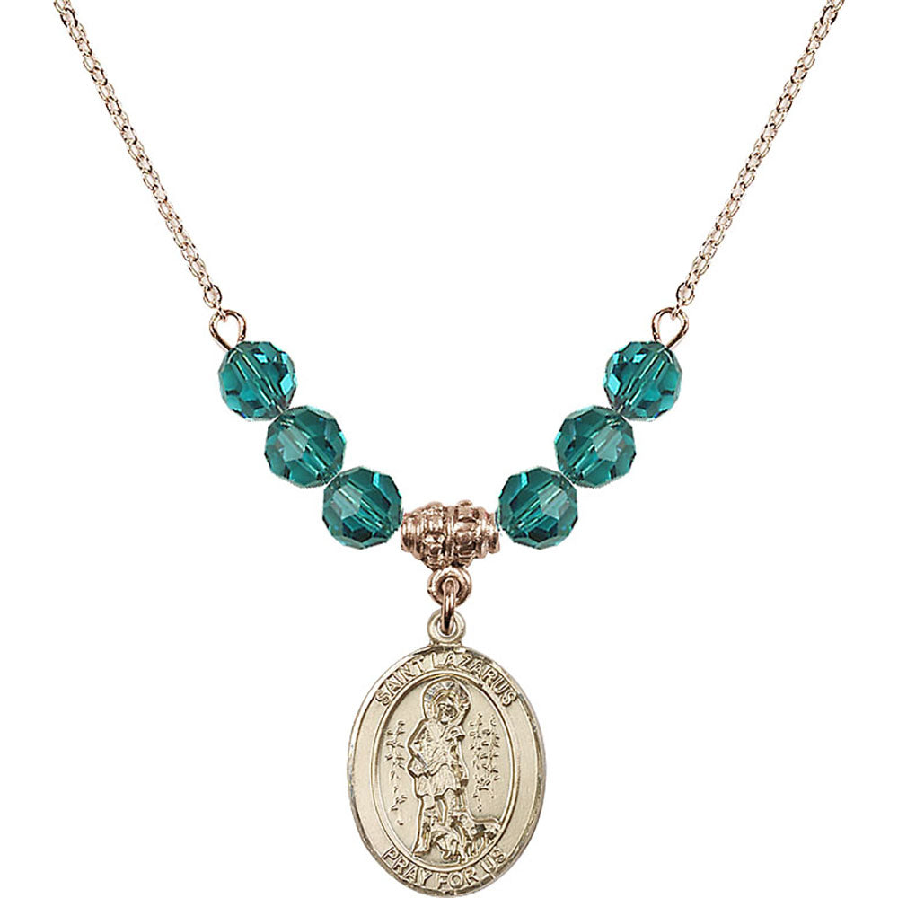 14kt Gold Filled Saint Lazarus Birthstone Necklace with Zircon Beads - 8066