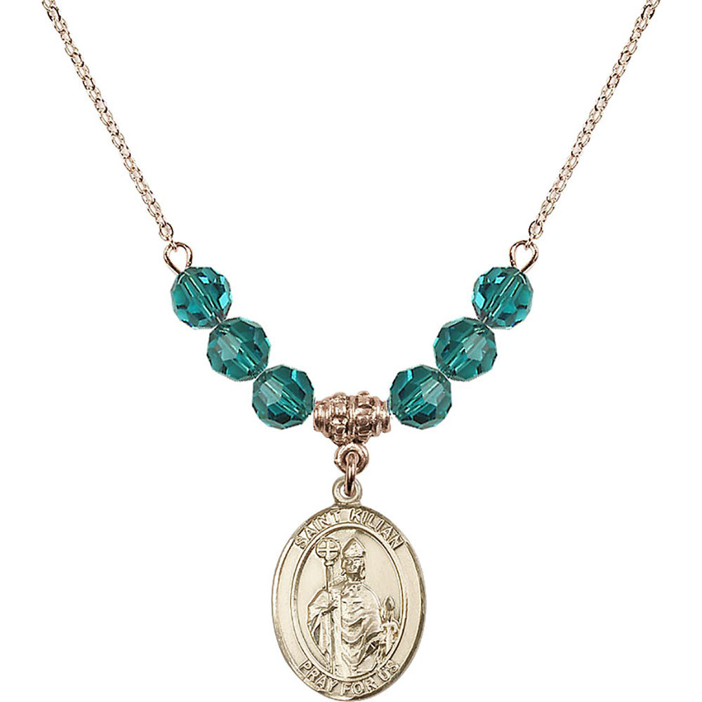 14kt Gold Filled Saint Kilian Birthstone Necklace with Zircon Beads - 8067