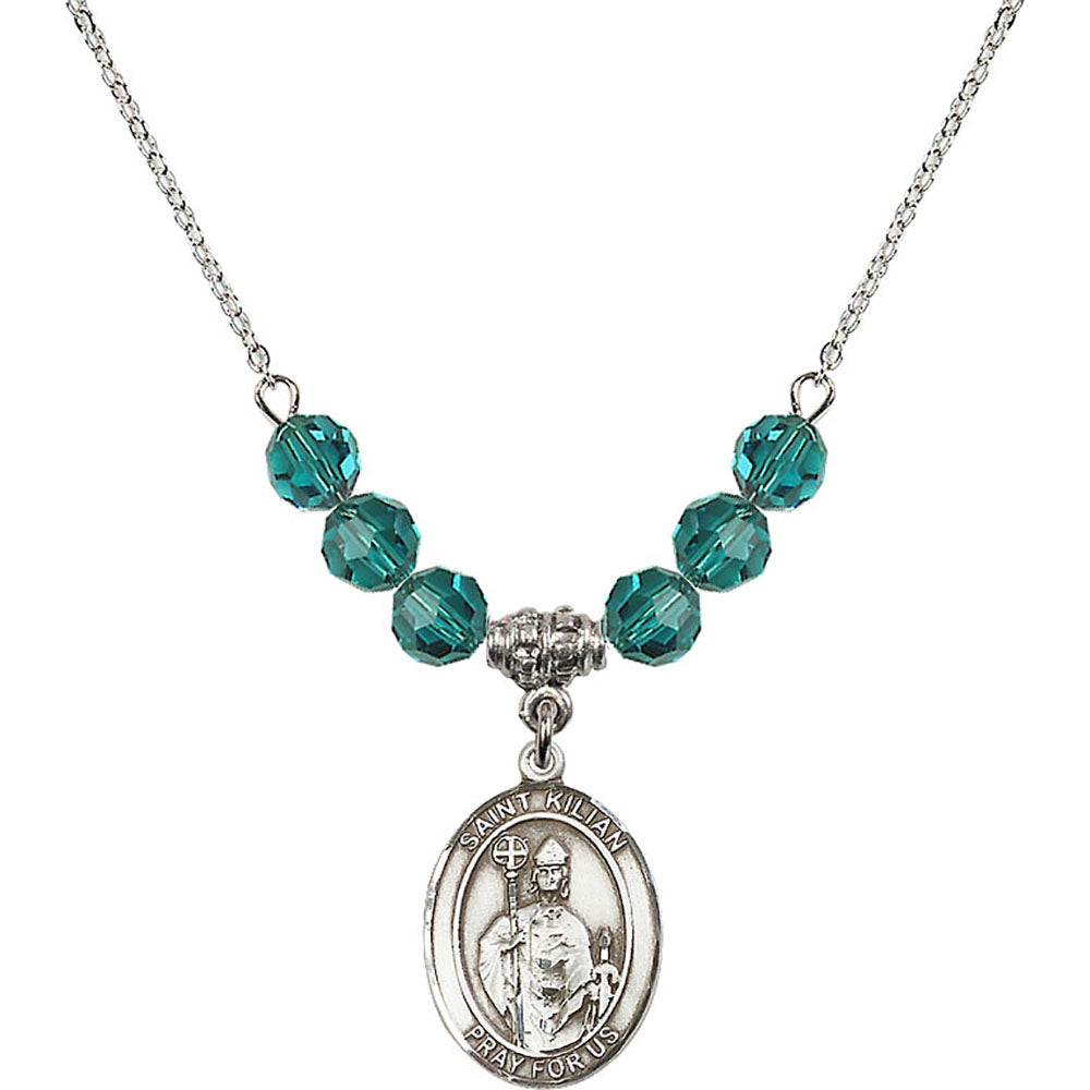 Sterling Silver Saint Kilian Birthstone Necklace with Zircon Beads - 8067
