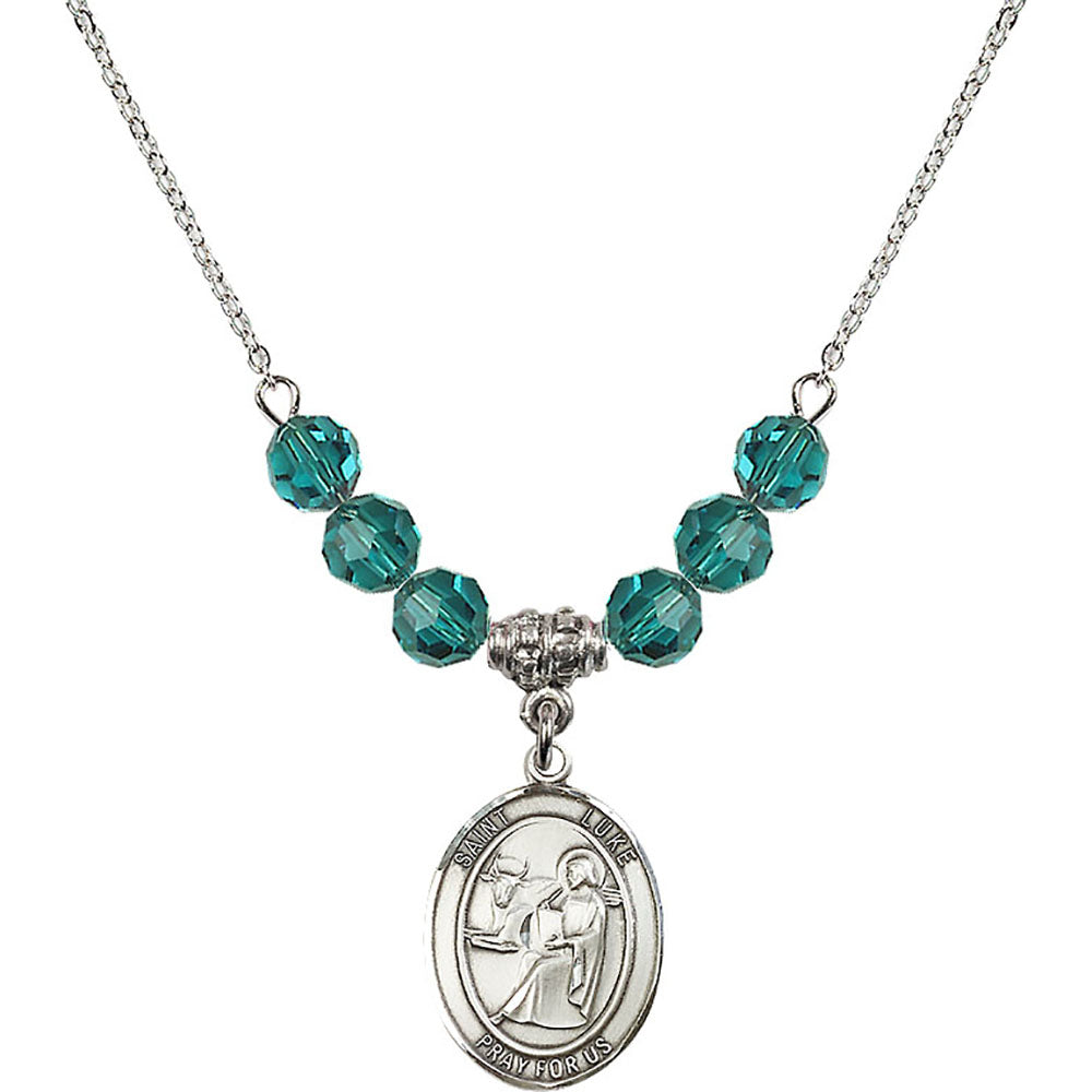 Sterling Silver Saint Luke the Apostle Birthstone Necklace with Zircon Beads - 8068
