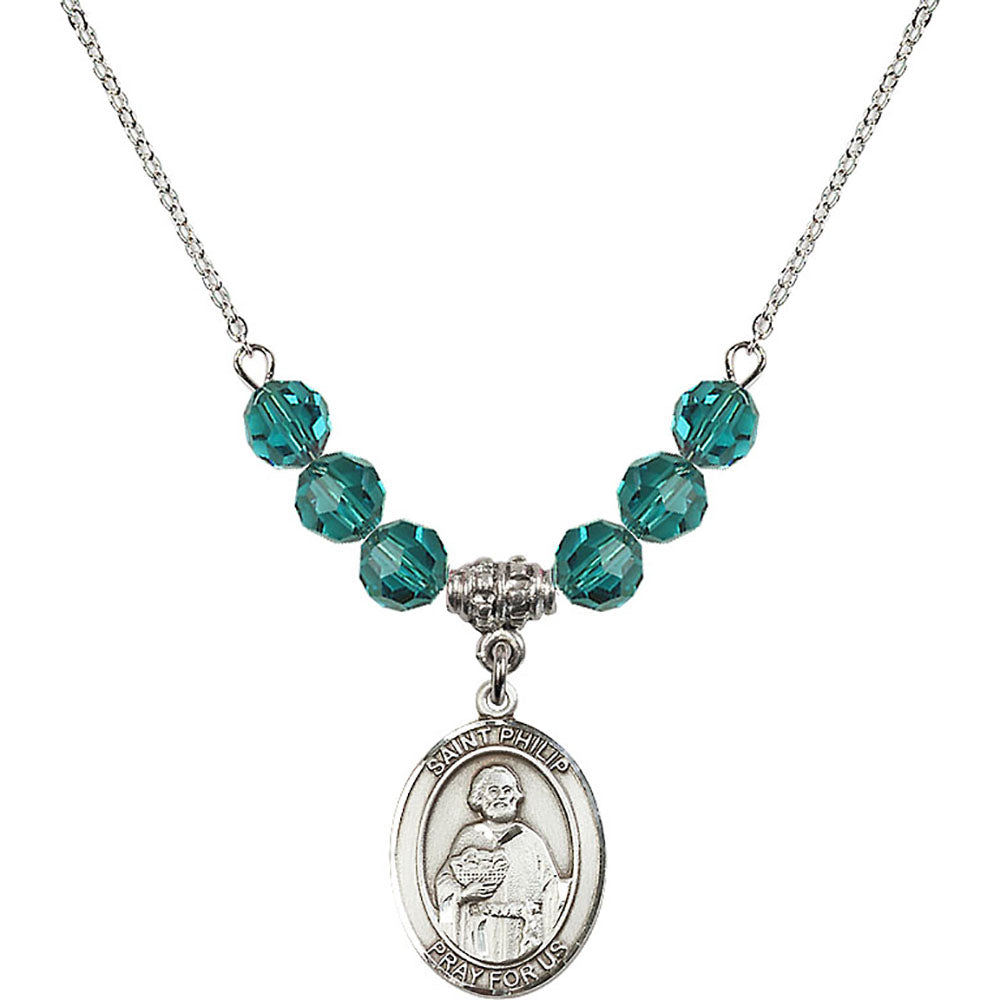Sterling Silver Saint Philip the Apostle Birthstone Necklace with Zircon Beads - 8083
