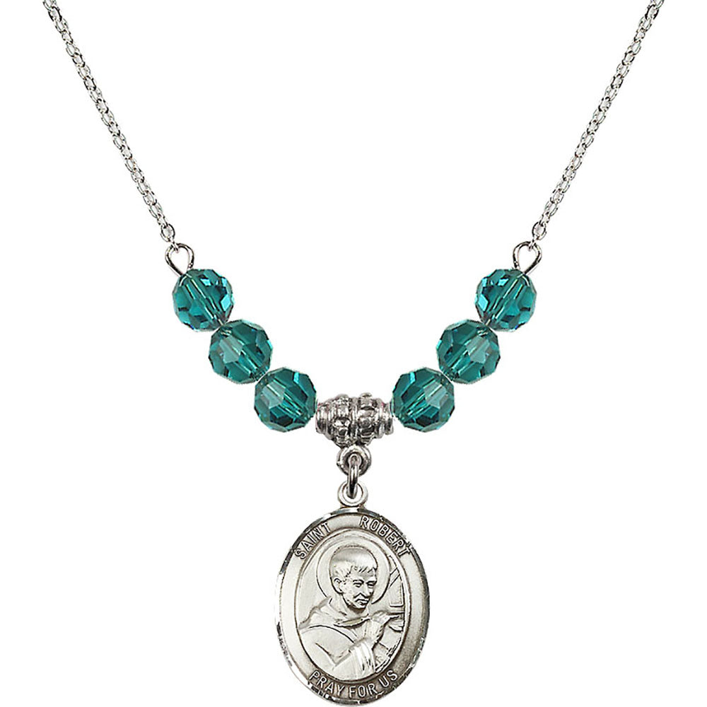 Sterling Silver Saint Robert Bellarmine Birthstone Necklace with Zircon Beads - 8096