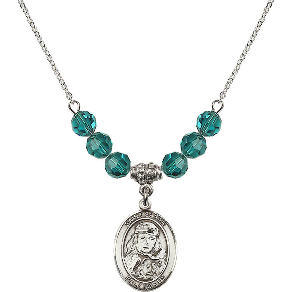Sterling Silver Saint Sarah Birthstone Necklace with Zircon Beads - 8097