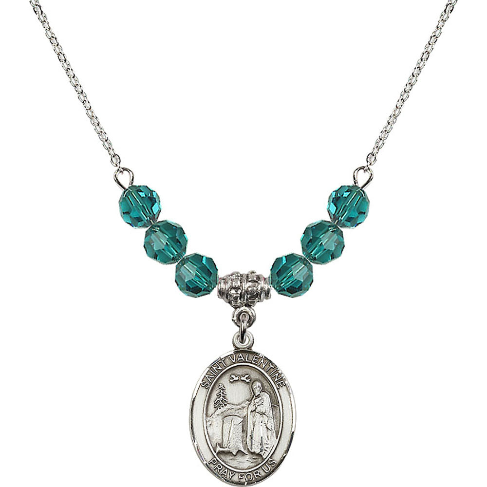 Sterling Silver Saint Valentine of Rome Birthstone Necklace with Zircon Beads - 8121