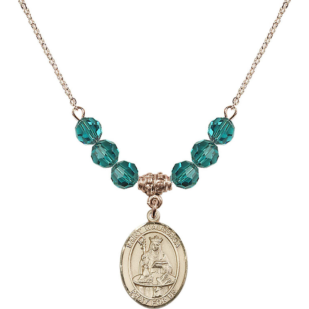 14kt Gold Filled Saint Walburga Birthstone Necklace with Zircon Beads - 8126