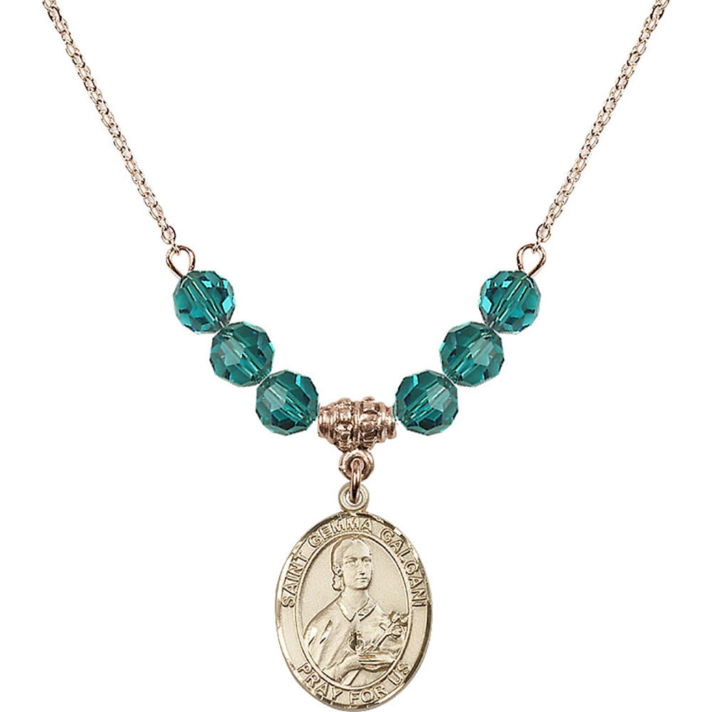 14kt Gold Filled Saint Gemma Galgani Birthstone Necklace with Zircon Beads - 8130