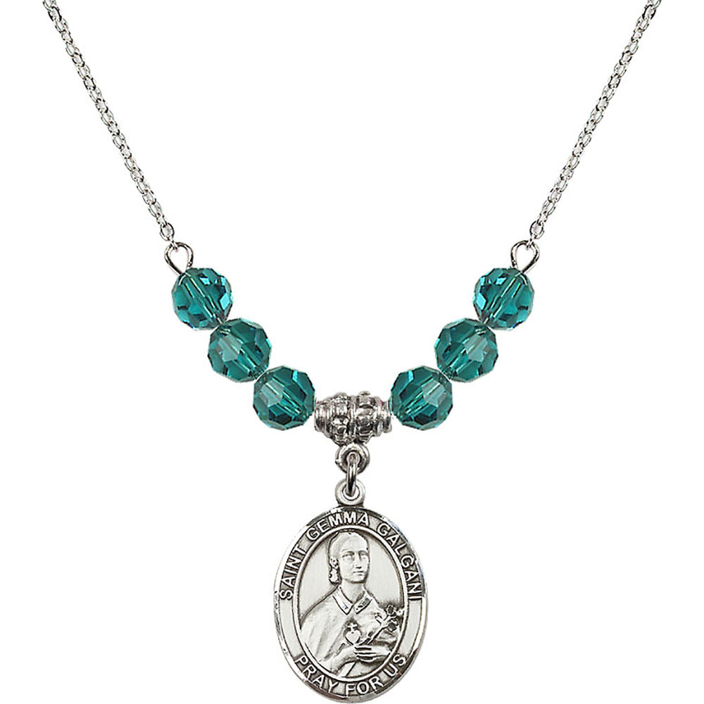 Sterling Silver Saint Gemma Galgani Birthstone Necklace with Zircon Beads - 8130
