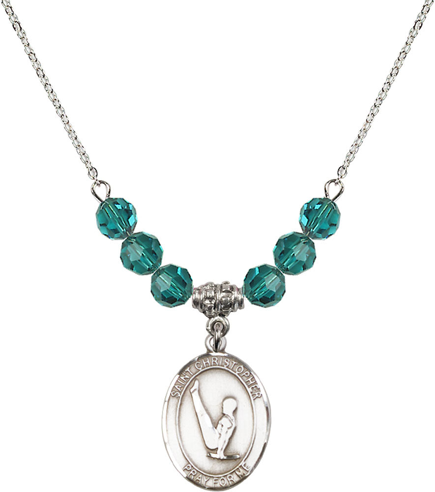Sterling Silver Saint Christopher/Gymnastics Birthstone Necklace with Zircon Beads - 8142