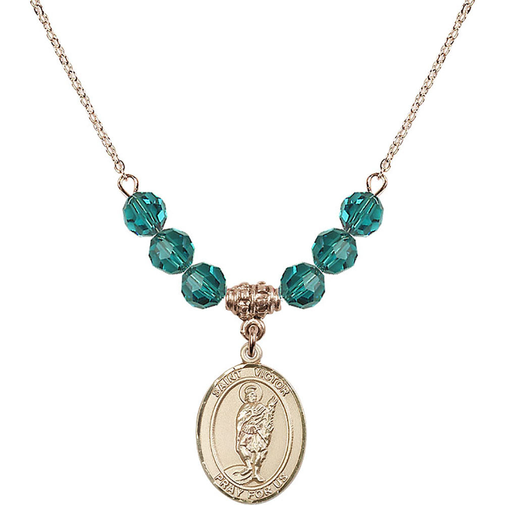 14kt Gold Filled Saint Victor of Marseilles Birthstone Necklace with Zircon Beads - 8223