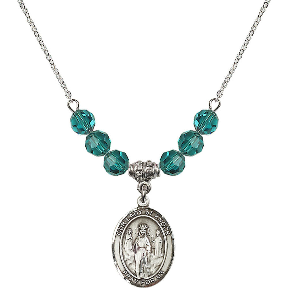 Sterling Silver Our Lady of Knock Birthstone Necklace with Zircon Beads - 8246