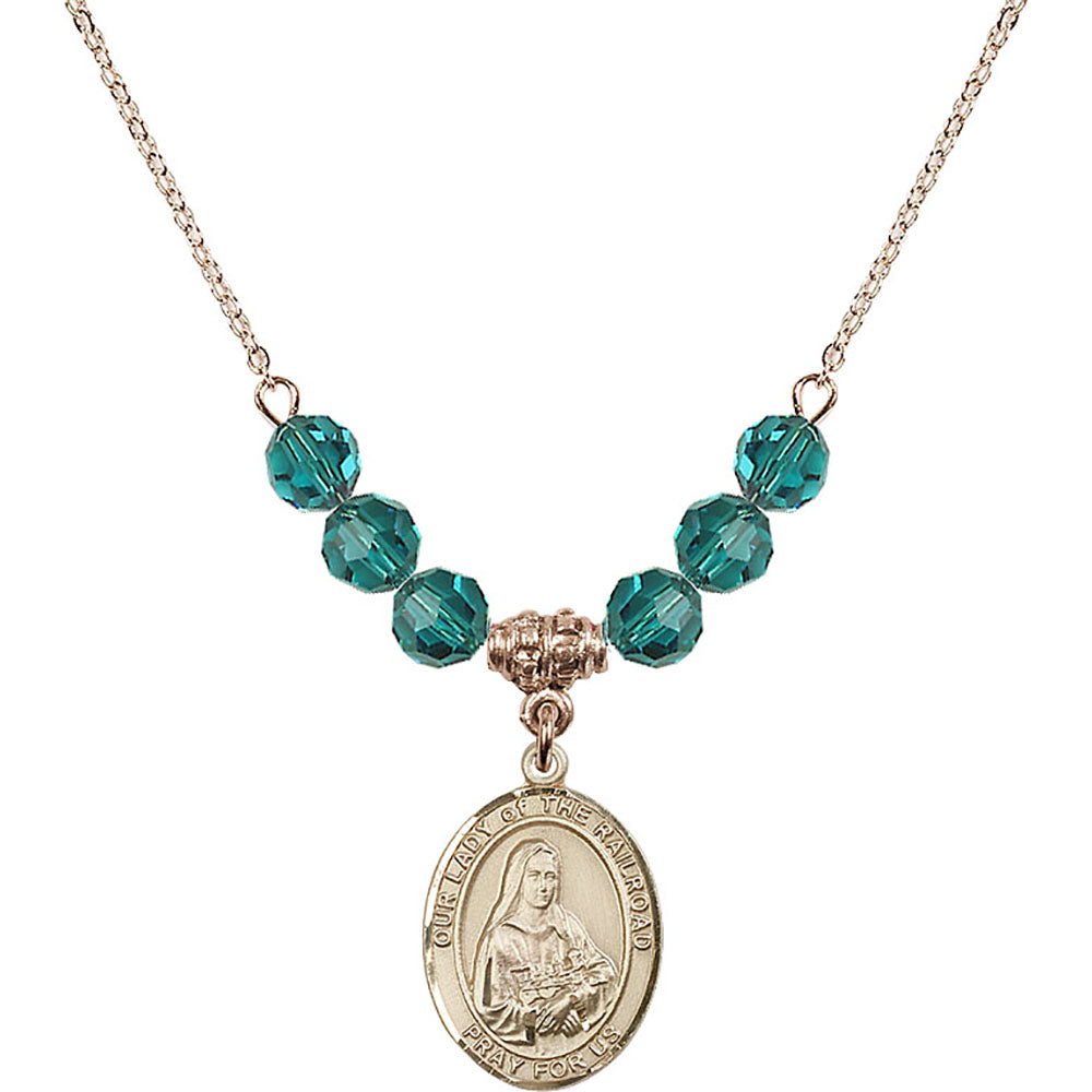 14kt Gold Filled Our Lady of the Railroad Birthstone Necklace with Zircon Beads - 8247