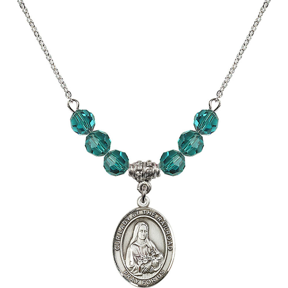 Sterling Silver Our Lady of the Railroad Birthstone Necklace with Zircon Beads - 8247