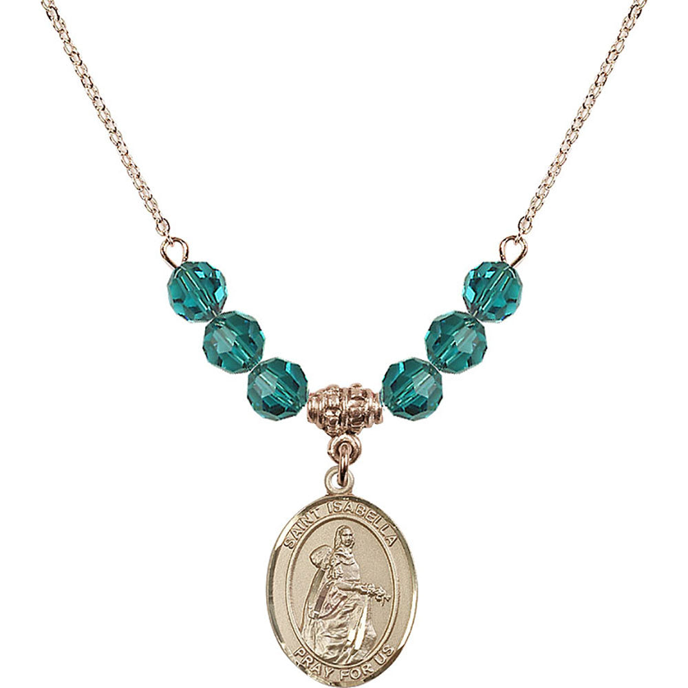 14kt Gold Filled Saint Isabella of Portugal Birthstone Necklace with Zircon Beads - 8250