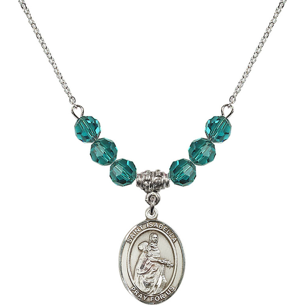 Sterling Silver Saint Isabella of Portugal Birthstone Necklace with Zircon Beads - 8250