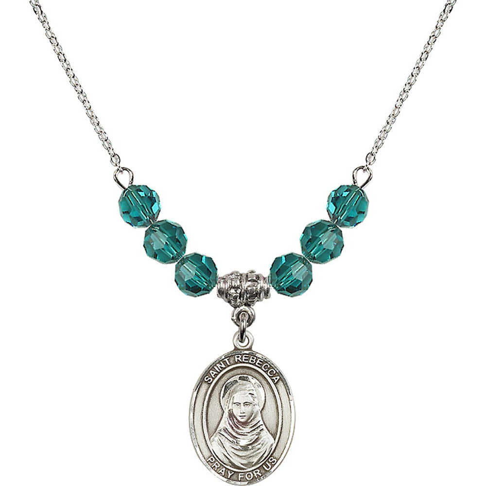 Sterling Silver Saint Rebecca Birthstone Necklace with Zircon Beads - 8252