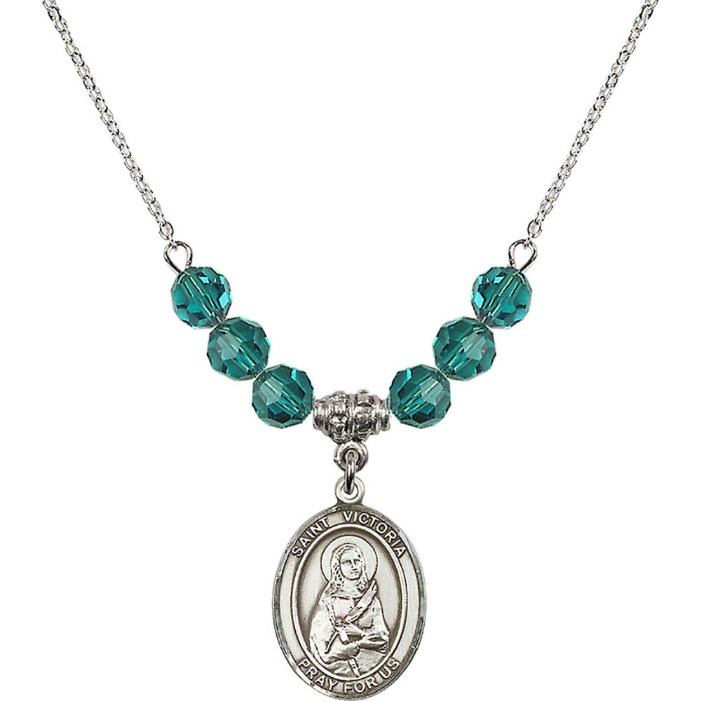 Sterling Silver Saint Victoria Birthstone Necklace with Zircon Beads - 8253