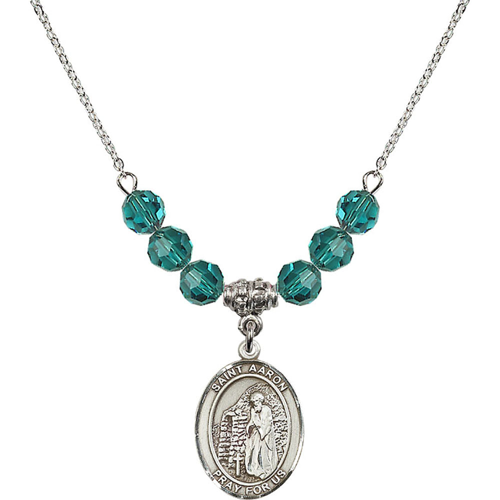 Sterling Silver Saint Aaron Birthstone Necklace with Zircon Beads - 8254