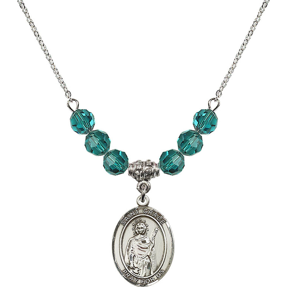 Sterling Silver Saint Grace Birthstone Necklace with Zircon Beads - 8255