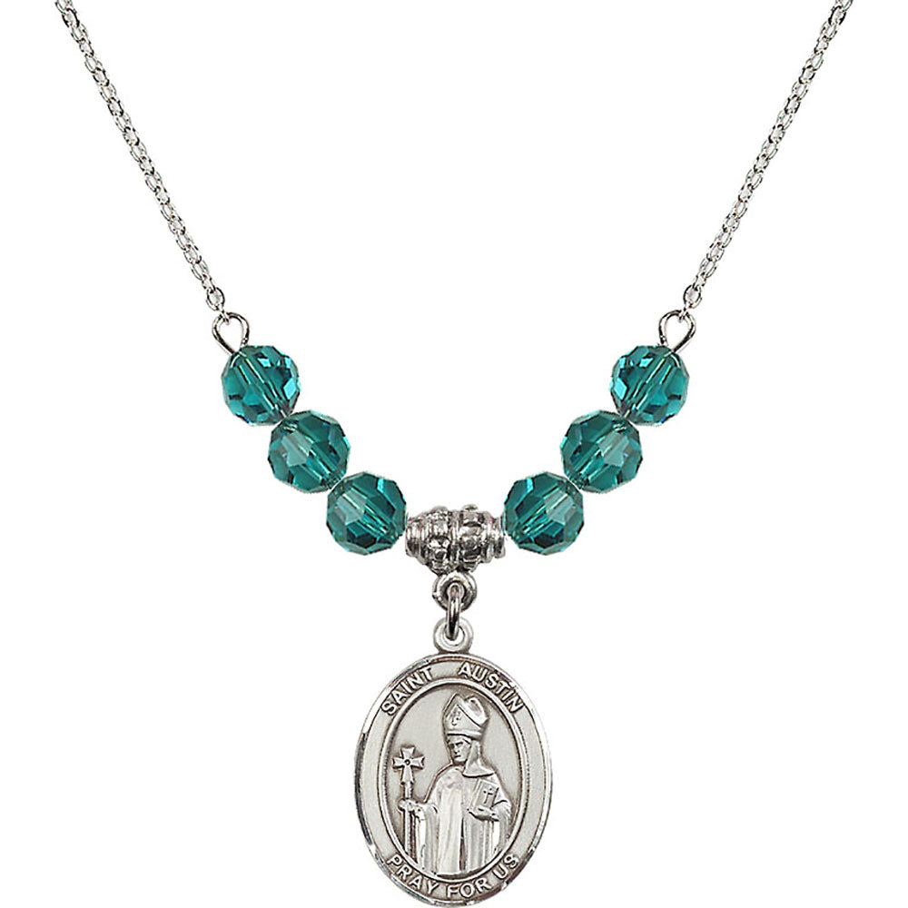 Sterling Silver Saint Austin Birthstone Necklace with Zircon Beads - 8256