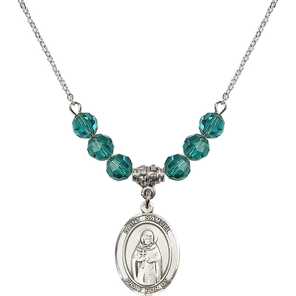 Sterling Silver Saint Samuel Birthstone Necklace with Zircon Beads - 8259