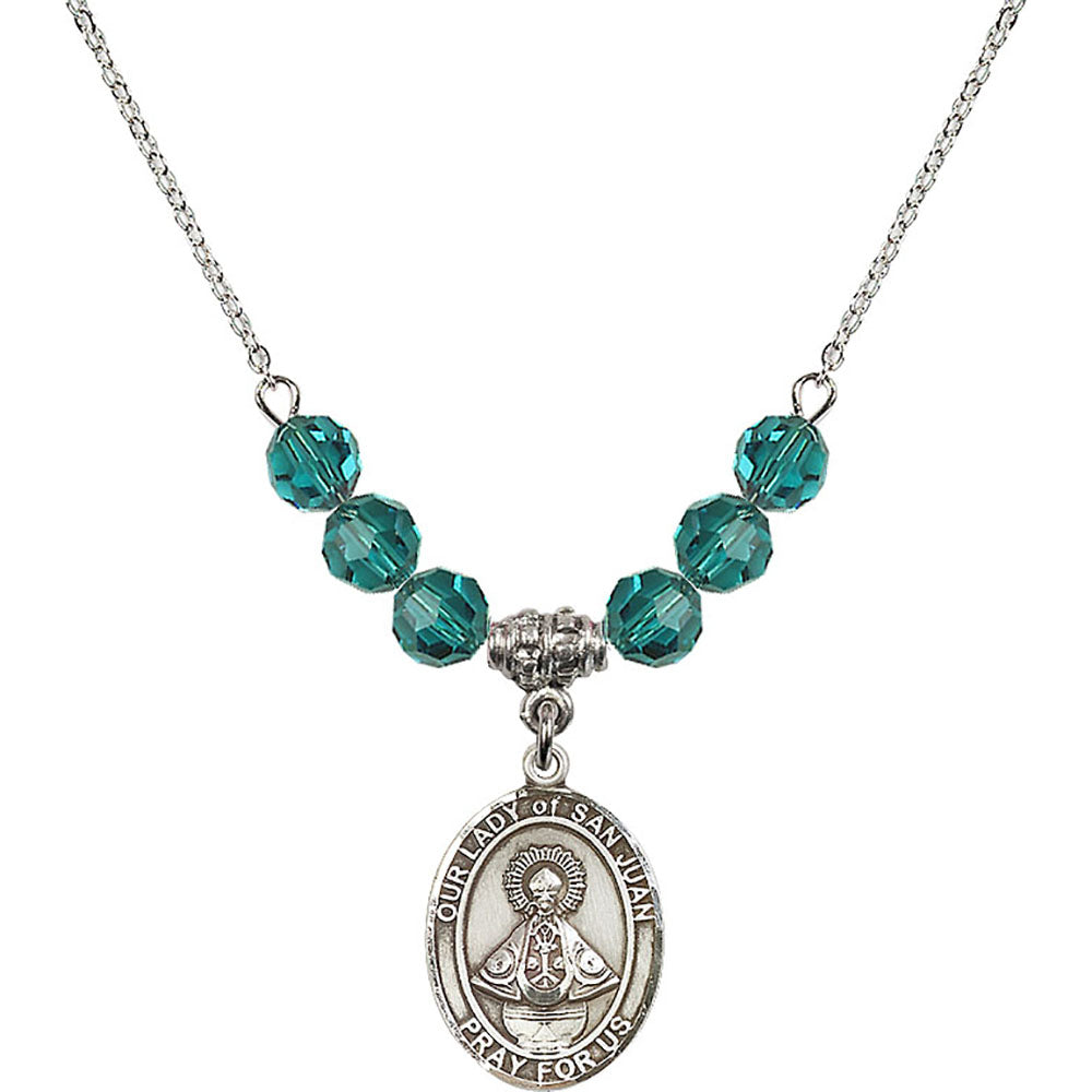 Sterling Silver Our Lady of San Juan Birthstone Necklace with Zircon Beads - 8263