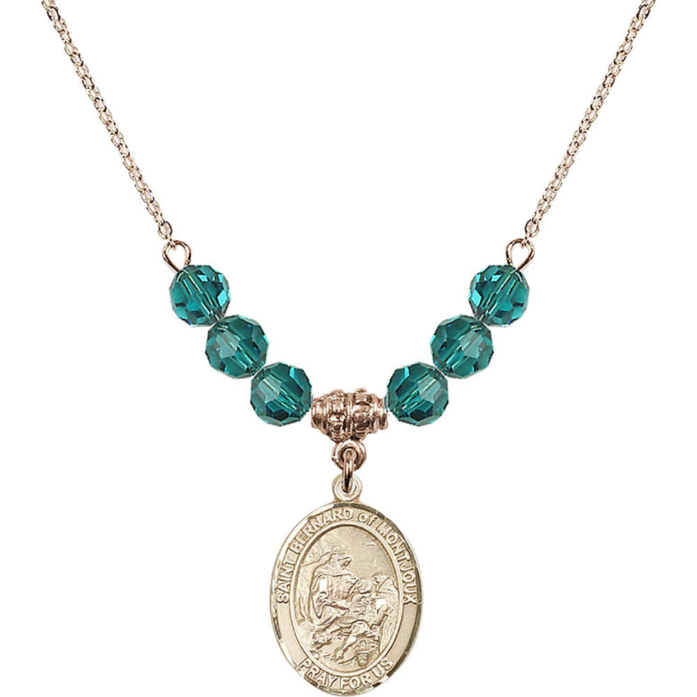 14kt Gold Filled Saint Bernard of Montjoux Birthstone Necklace with Zircon Beads - 8264