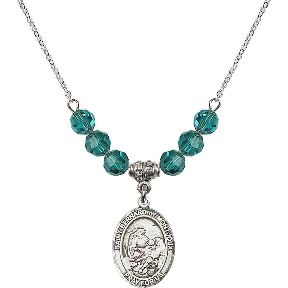 Sterling Silver Saint Bernard of Montjoux Birthstone Necklace with Zircon Beads - 8264