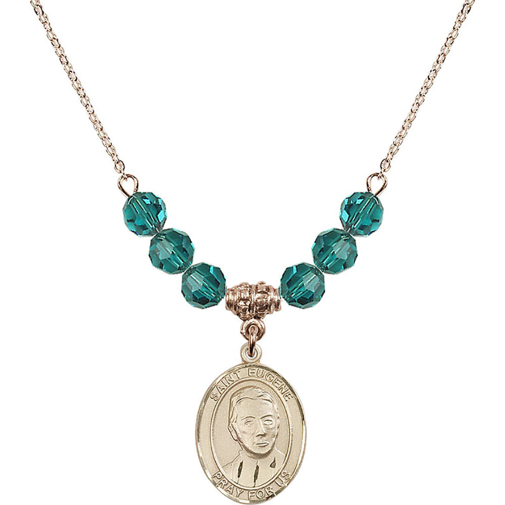 14kt Gold Filled Saint Eugene de Mazenod Birthstone Necklace with Zircon Beads - 8266