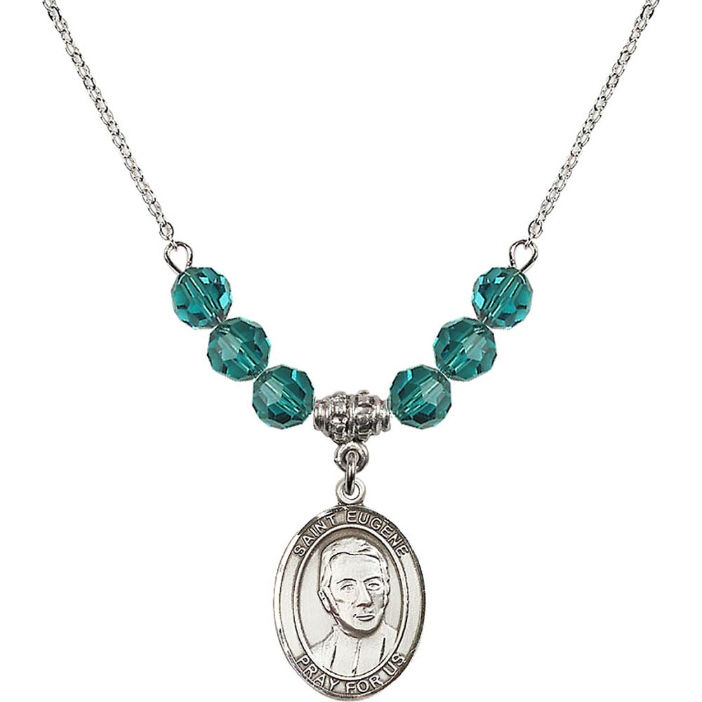 Sterling Silver Saint Eugene de Mazenod Birthstone Necklace with Zircon Beads - 8266