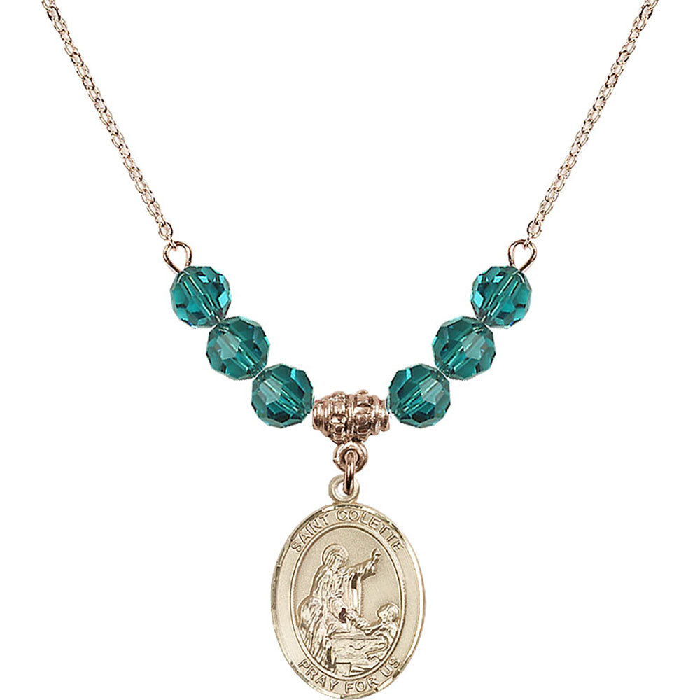 14kt Gold Filled Saint Colette Birthstone Necklace with Zircon Beads - 8268