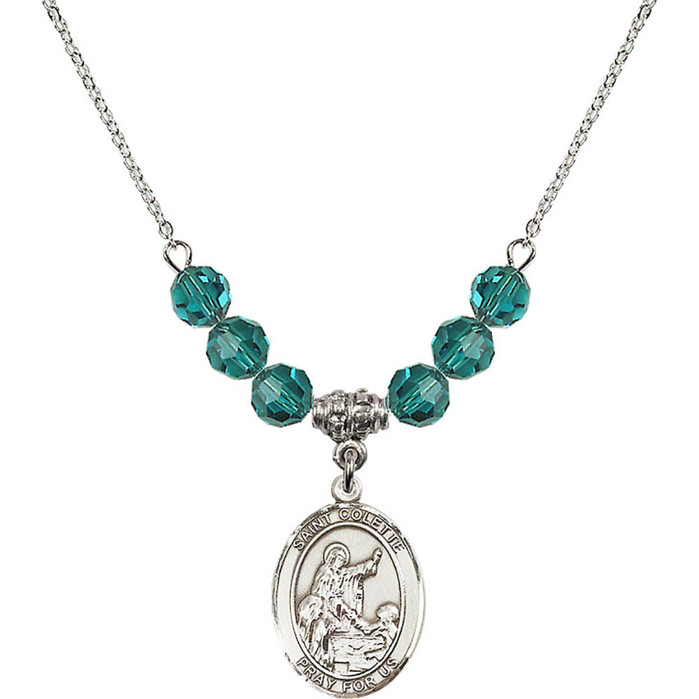 Sterling Silver Saint Colette Birthstone Necklace with Zircon Beads - 8268