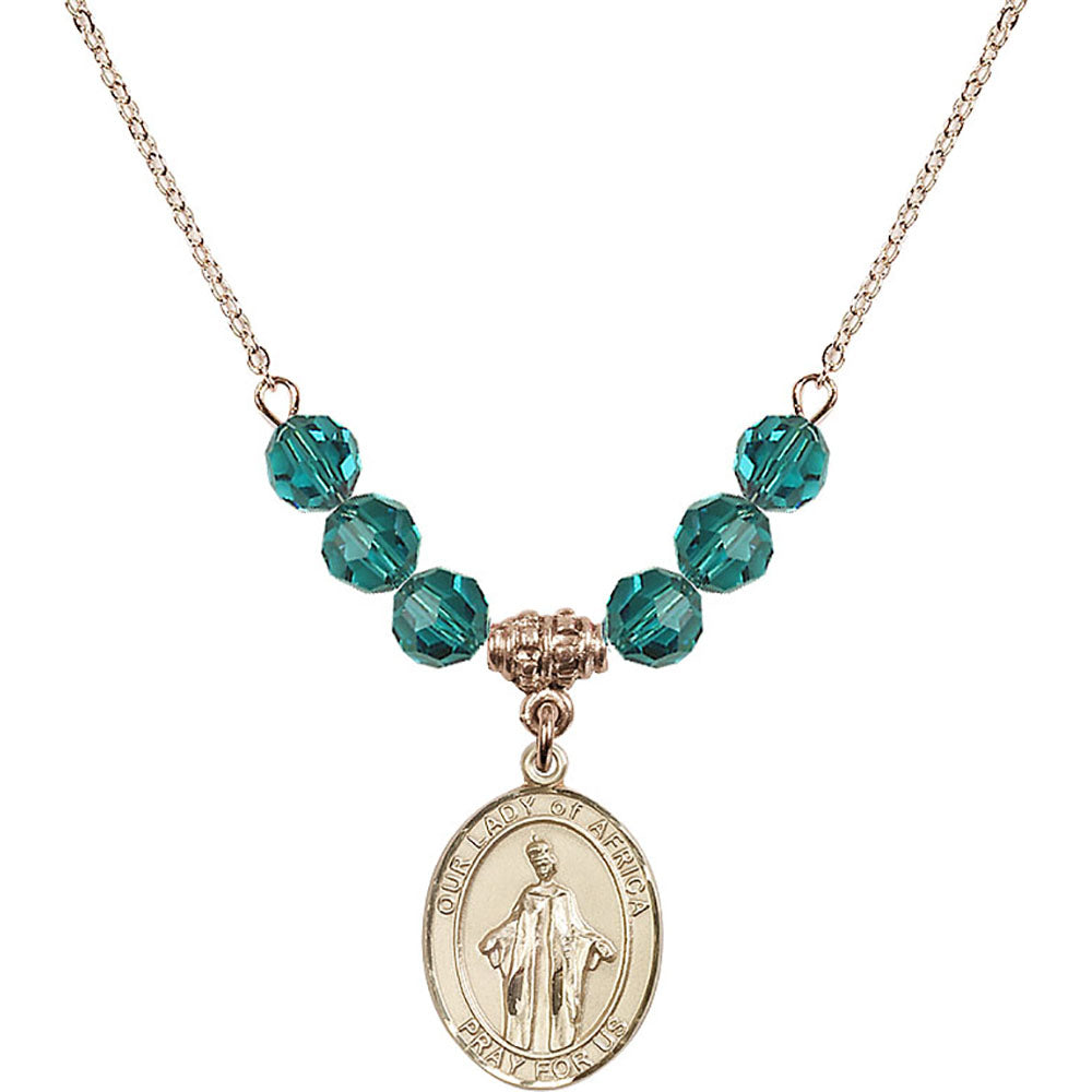 14kt Gold Filled Our Lady of Africa Birthstone Necklace with Zircon Beads - 8269