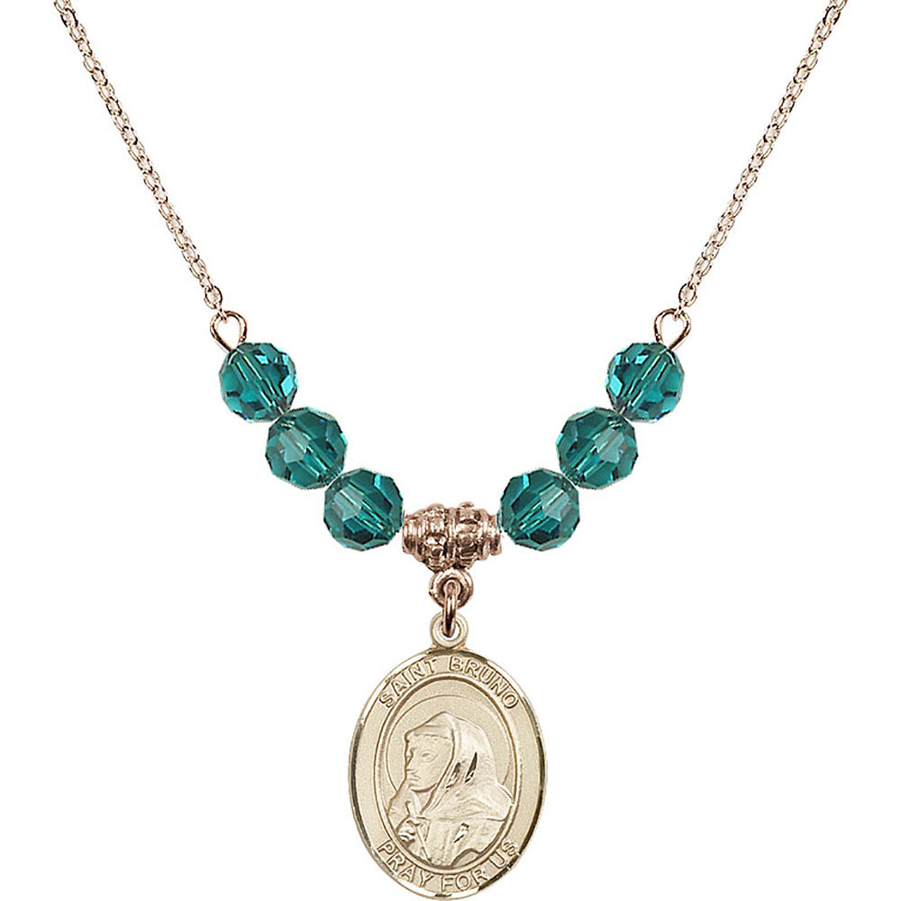14kt Gold Filled Saint Bruno Birthstone Necklace with Zircon Beads - 8270