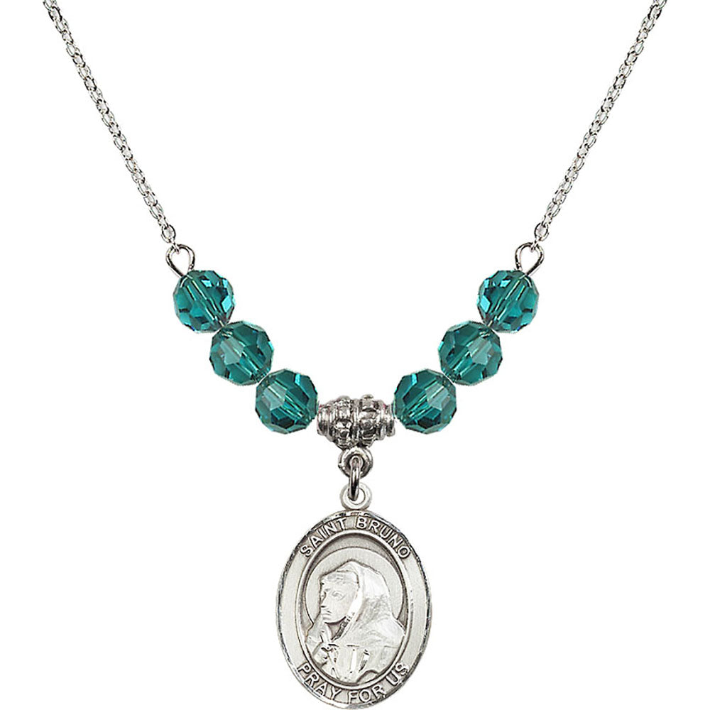 Sterling Silver Saint Bruno Birthstone Necklace with Zircon Beads - 8270