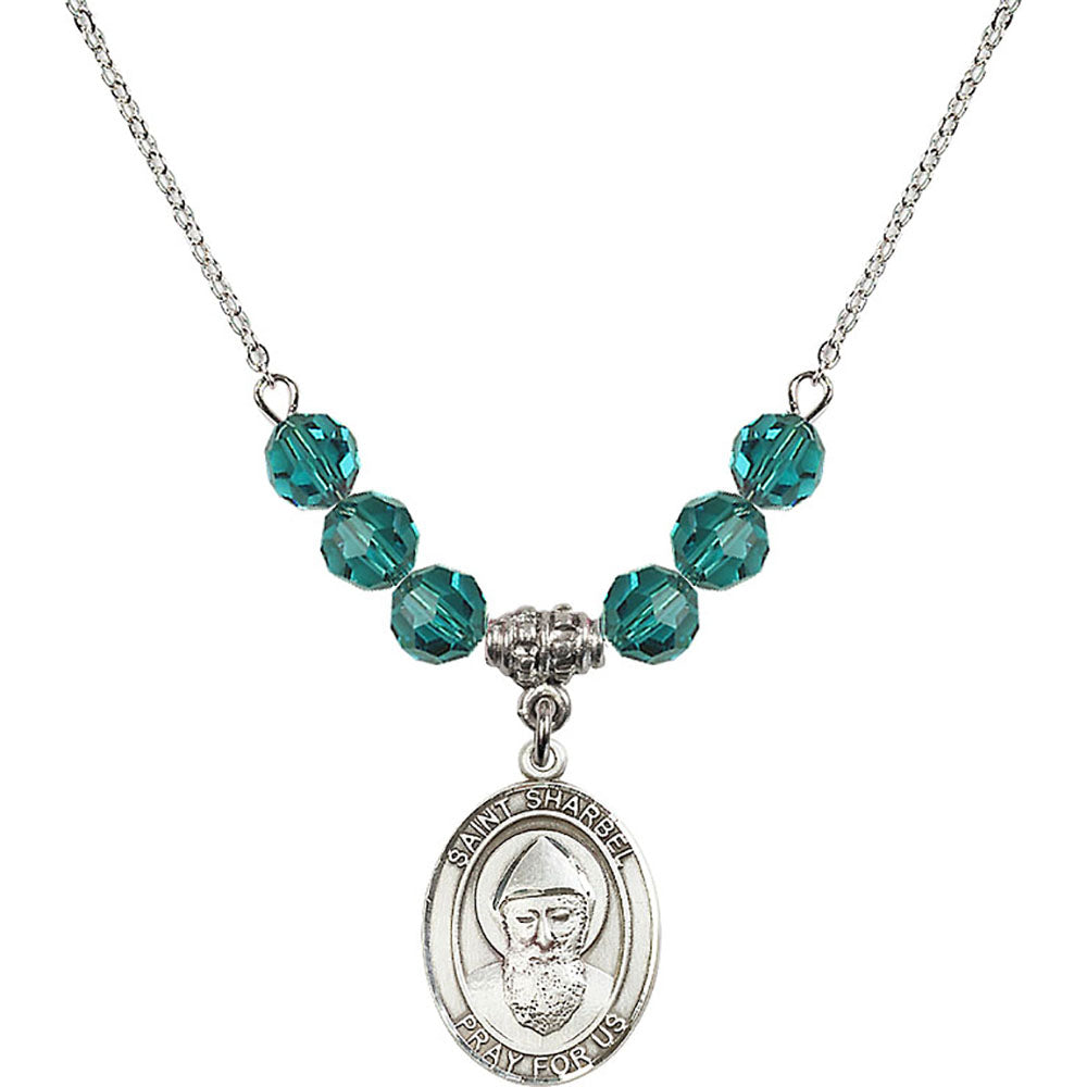 Sterling Silver Saint Sharbel Birthstone Necklace with Zircon Beads - 8271