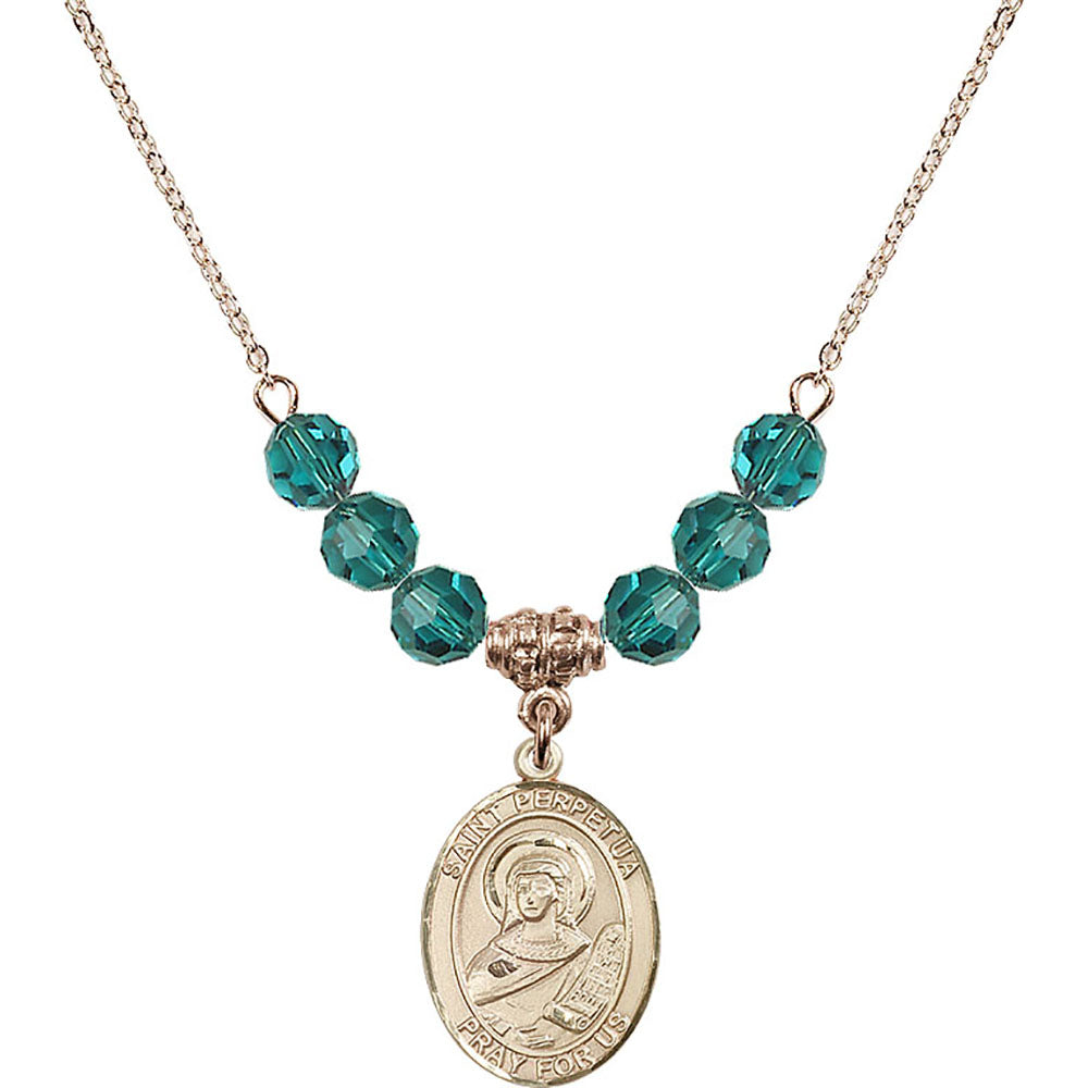 14kt Gold Filled Saint Perpetua Birthstone Necklace with Zircon Beads - 8272