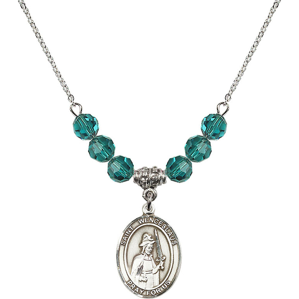 Sterling Silver Saint Wenceslaus Birthstone Necklace with Zircon Beads - 8273