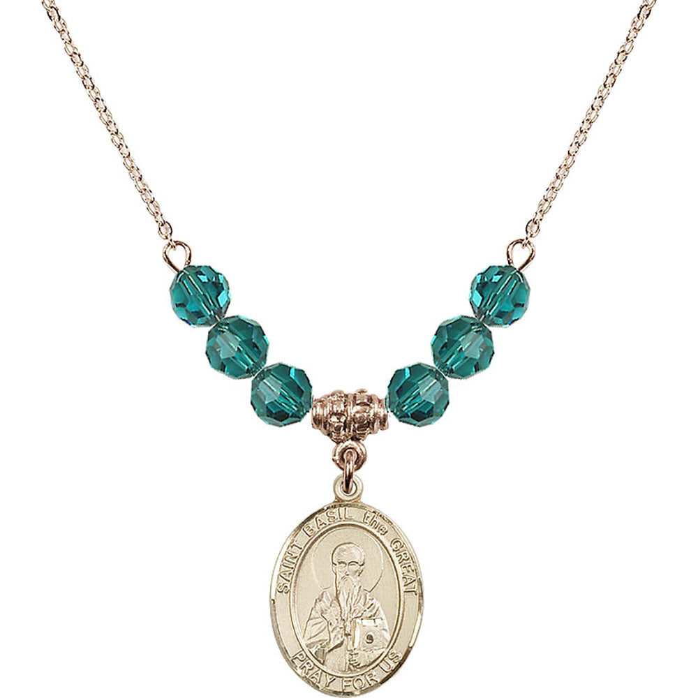 14kt Gold Filled Saint Basil the Great Birthstone Necklace with Zircon Beads - 8275