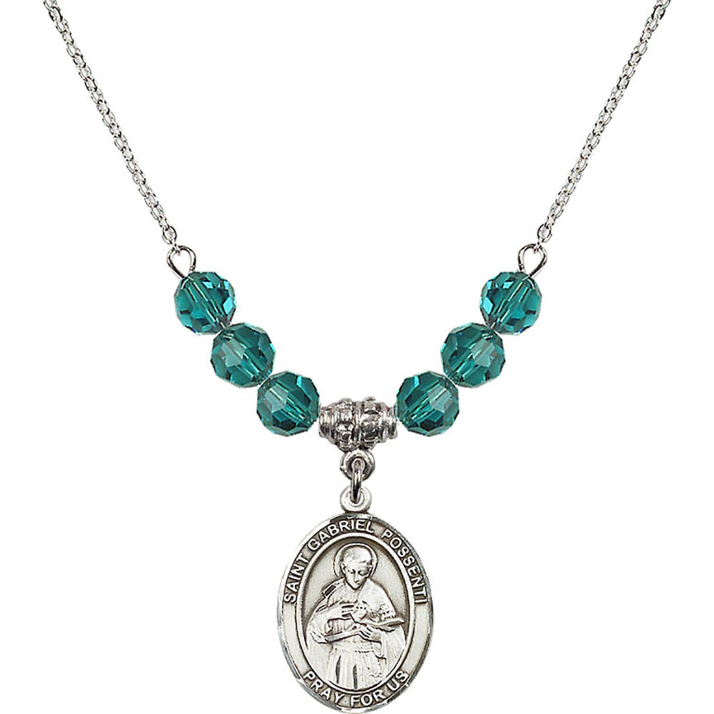 Sterling Silver Saint Gabriel Possenti Birthstone Necklace with Zircon Beads - 8279