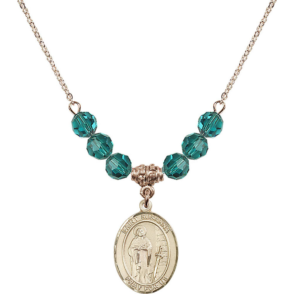 14kt Gold Filled Saint Susanna Birthstone Necklace with Zircon Beads - 8280
