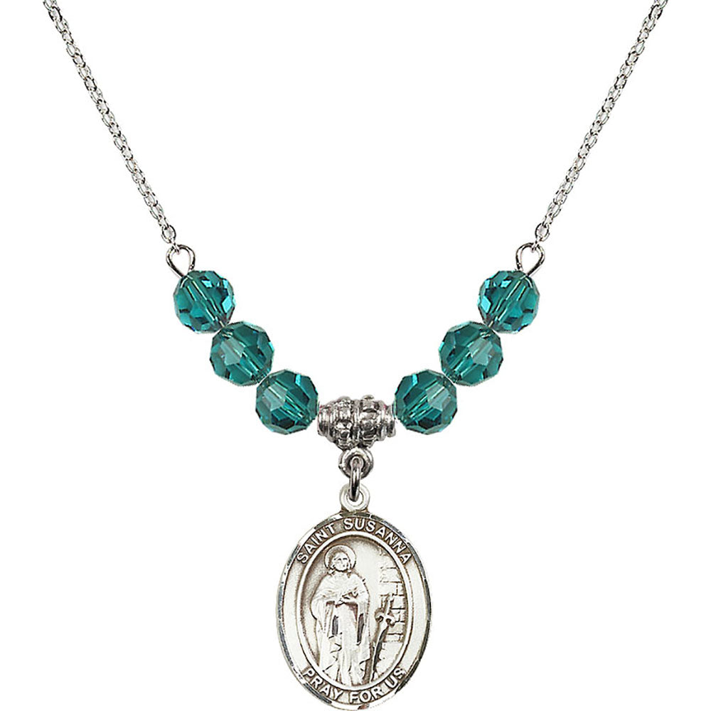 Sterling Silver Saint Susanna Birthstone Necklace with Zircon Beads - 8280
