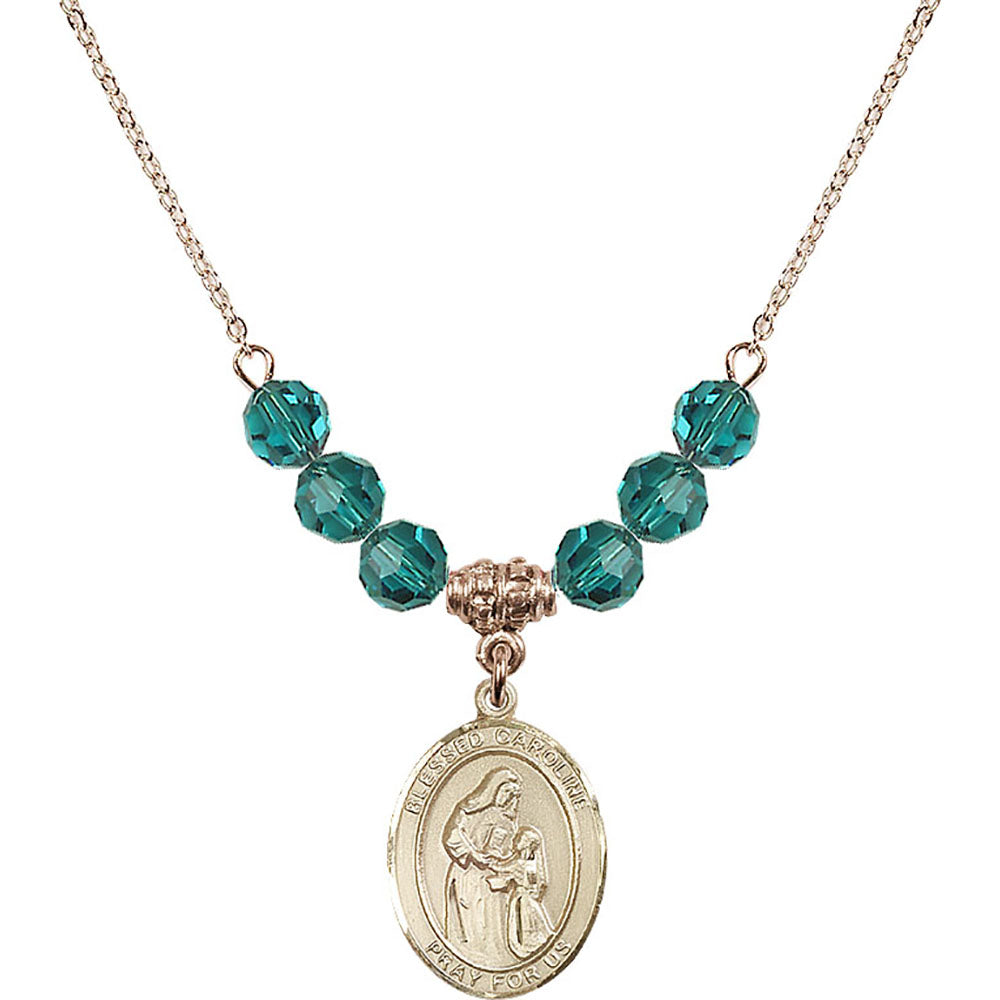 14kt Gold Filled Blessed Caroline Gerhardinger Birthstone Necklace with Zircon Beads - 8281