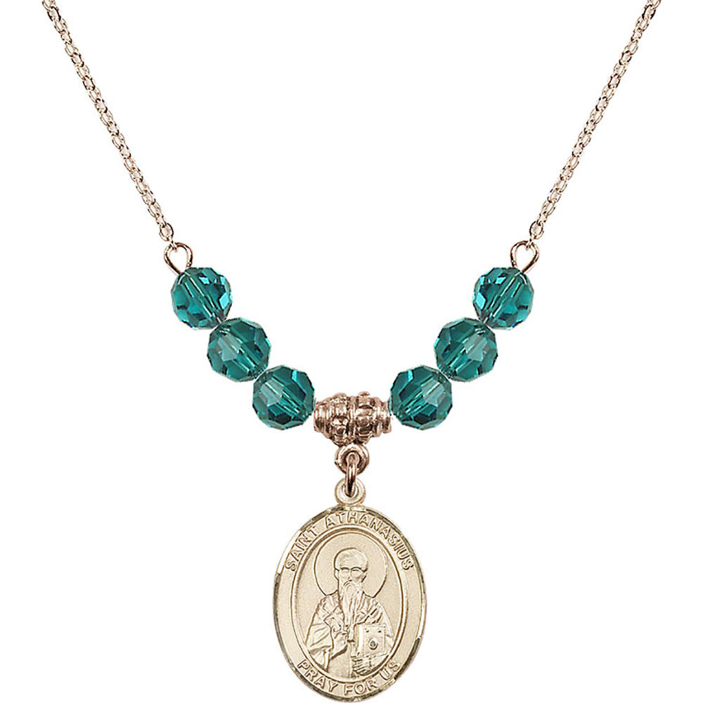14kt Gold Filled Saint Athanasius Birthstone Necklace with Zircon Beads - 8296