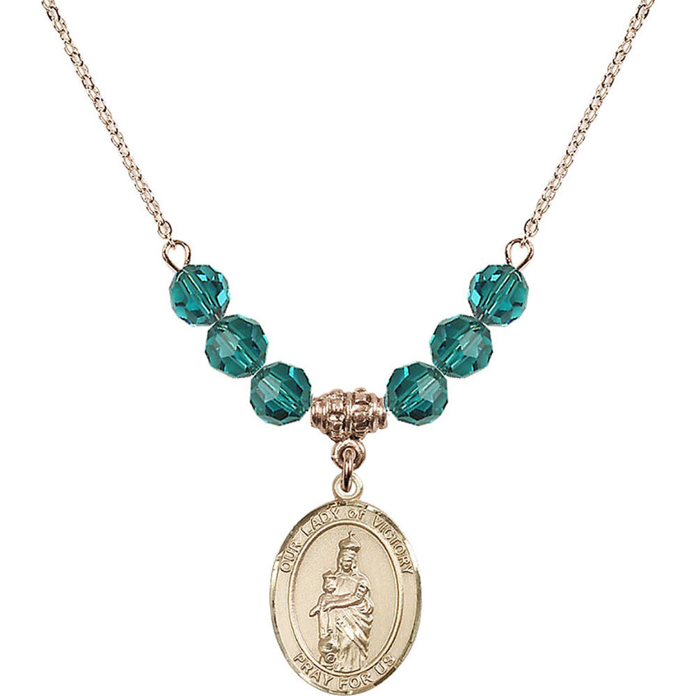 14kt Gold Filled Our Lady of Victory Birthstone Necklace with Zircon Beads - 8306