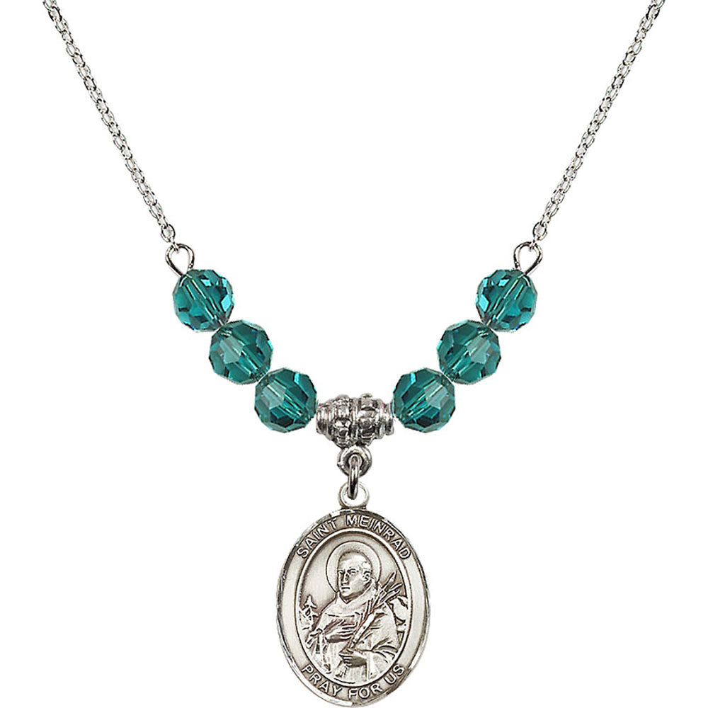 Sterling Silver Saint Meinrad of Einsiedeln Birthstone Necklace with Zircon Beads - 8307