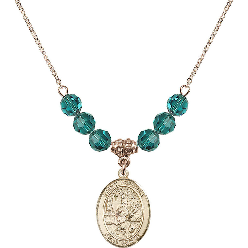 14kt Gold Filled Saint Rosalia Birthstone Necklace with Zircon Beads - 8309