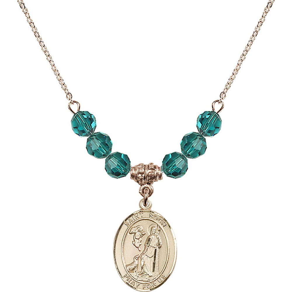 14kt Gold Filled Saint Roch Birthstone Necklace with Zircon Beads - 8310