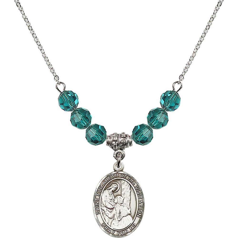 Sterling Silver Saint Elizabeth of the Visitation Birthstone Necklace with Zircon Beads - 8311