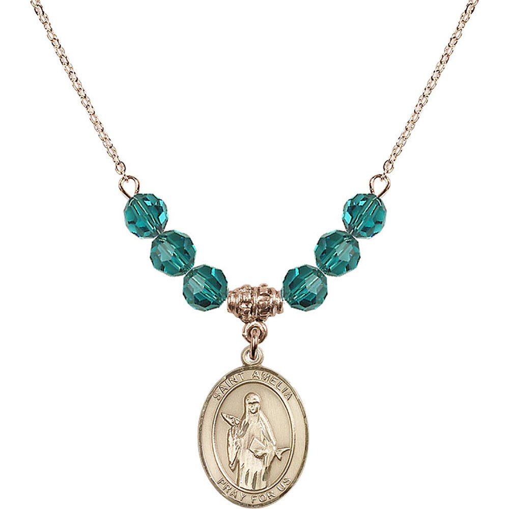 14kt Gold Filled Saint Amelia Birthstone Necklace with Zircon Beads - 8313