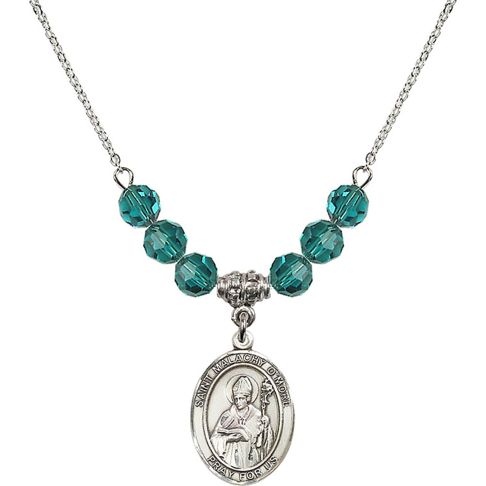 Sterling Silver Saint Malachy O'More Birthstone Necklace with Zircon Beads - 8316